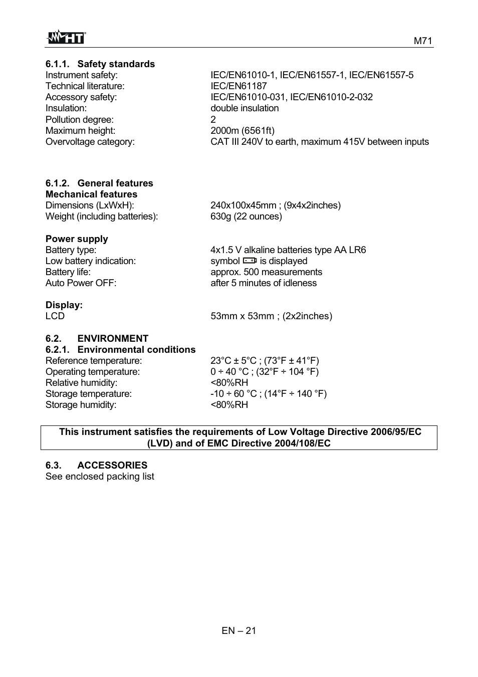 HT instruments M71 User Manual | Page 22 / 26