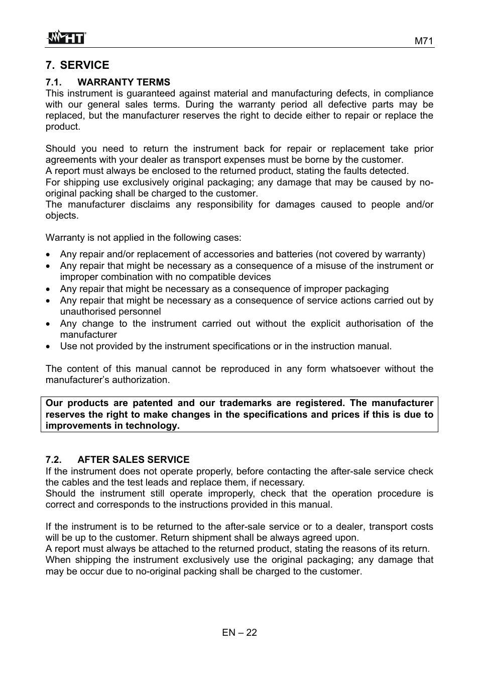 HT instruments M71 User Manual | Page 23 / 26