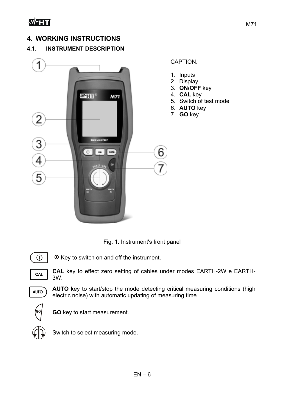 Working instructions | HT instruments M71 User Manual | Page 7 / 26