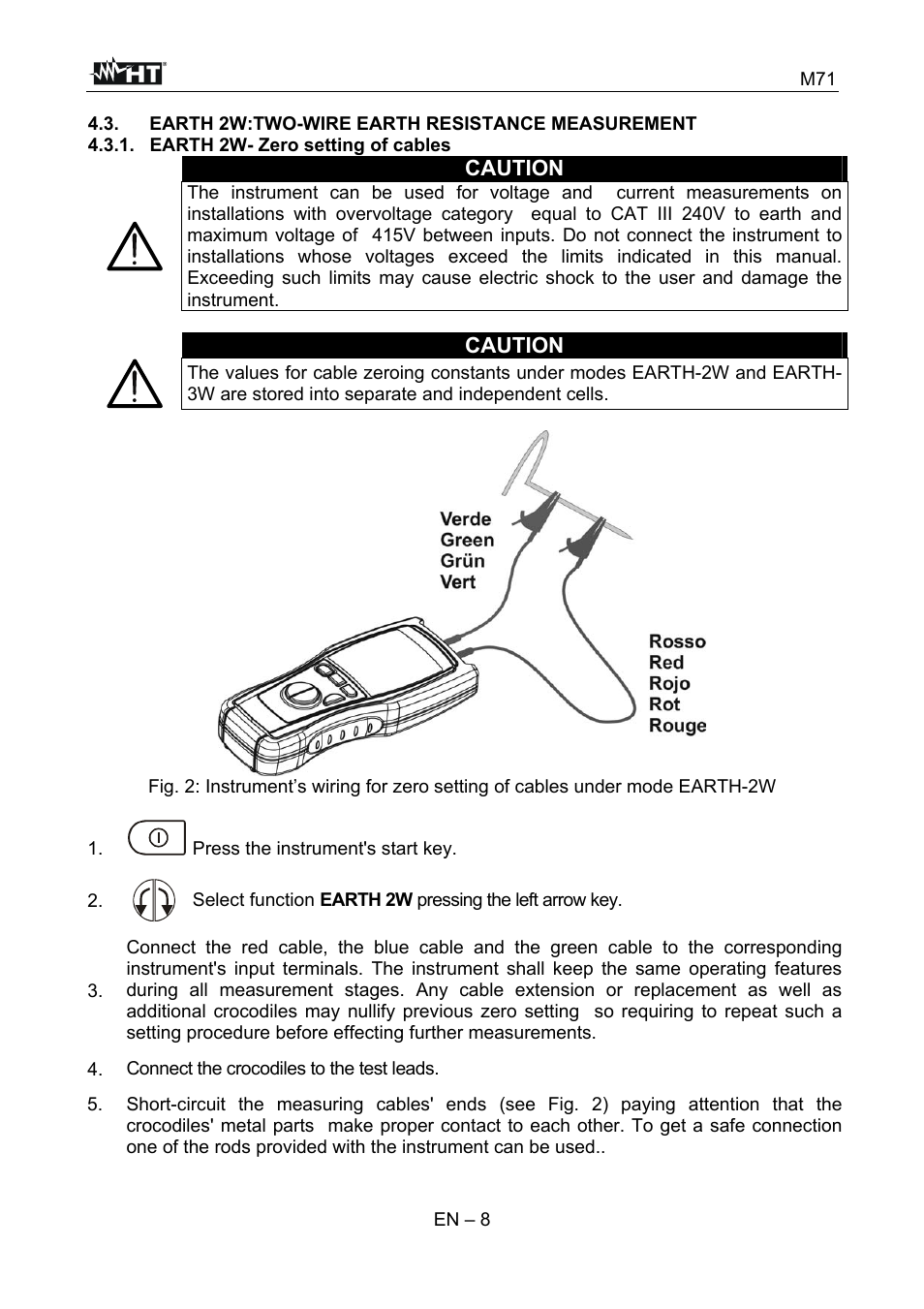 Caution | HT instruments M71 User Manual | Page 9 / 26