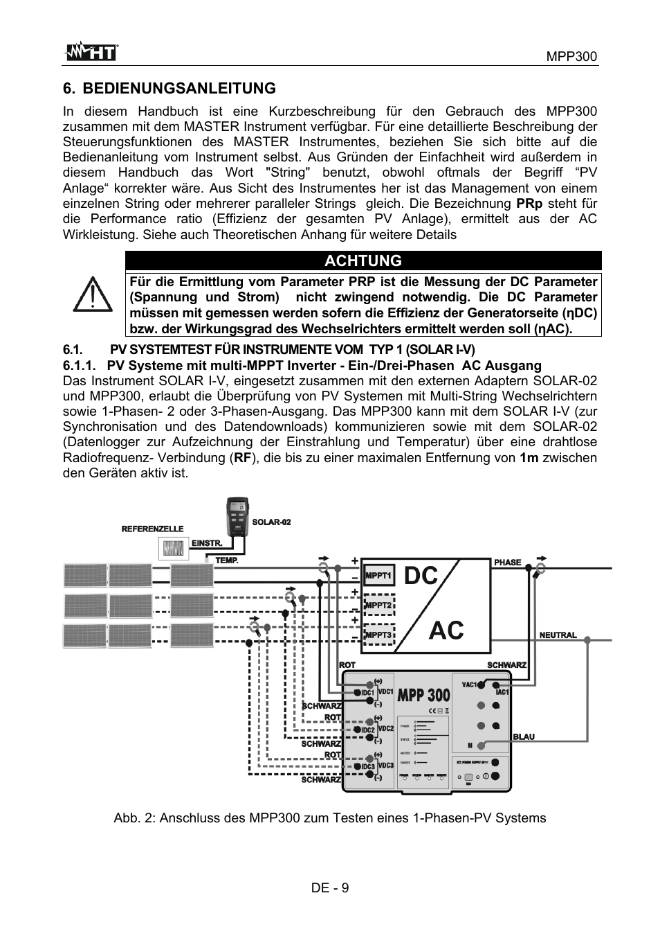 Bedienungsanleitung, Achtung | HT instruments MPP300 User Manual | Page 67 / 114