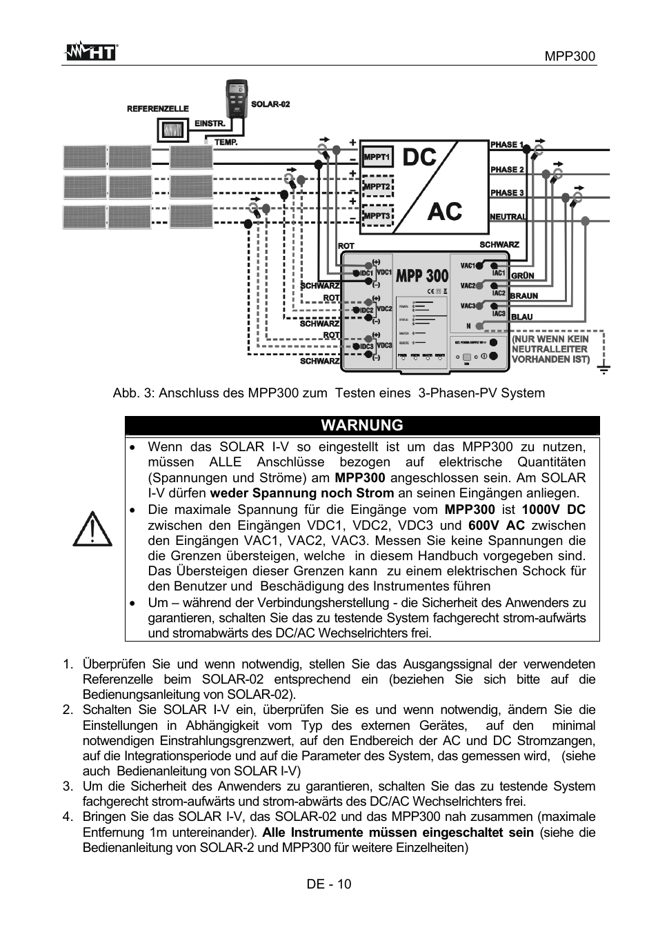 Warnung | HT instruments MPP300 User Manual | Page 68 / 114