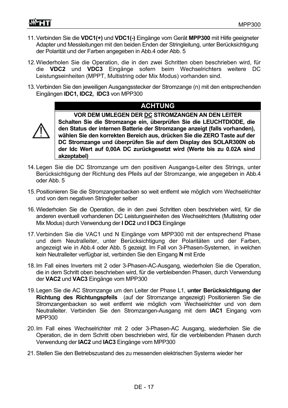 Achtung | HT instruments MPP300 User Manual | Page 75 / 114