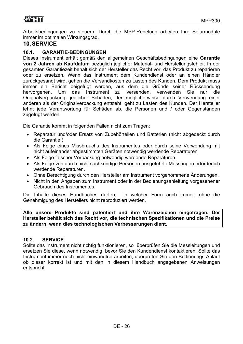 Service | HT instruments MPP300 User Manual | Page 84 / 114