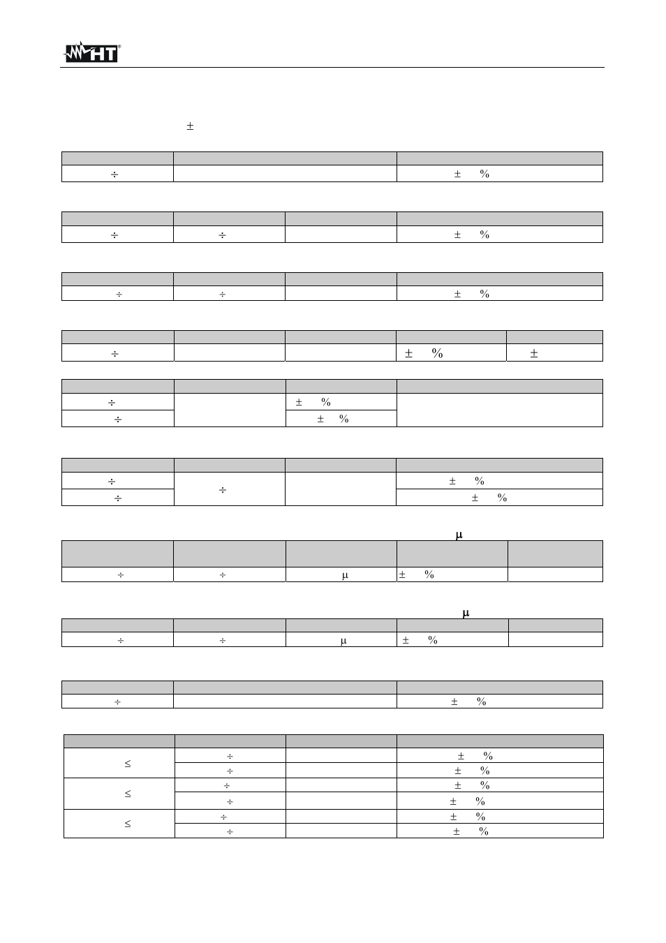 Technical specifications | HT instruments PQA820 User Manual | Page 21 / 32