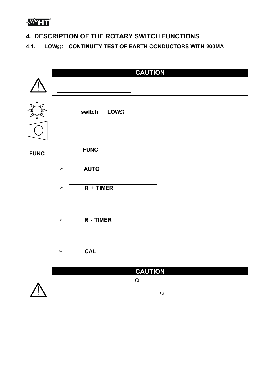 Description of the rotary switch functions, Caution | HT instruments SIRIUS87 User Manual | Page 11 / 88