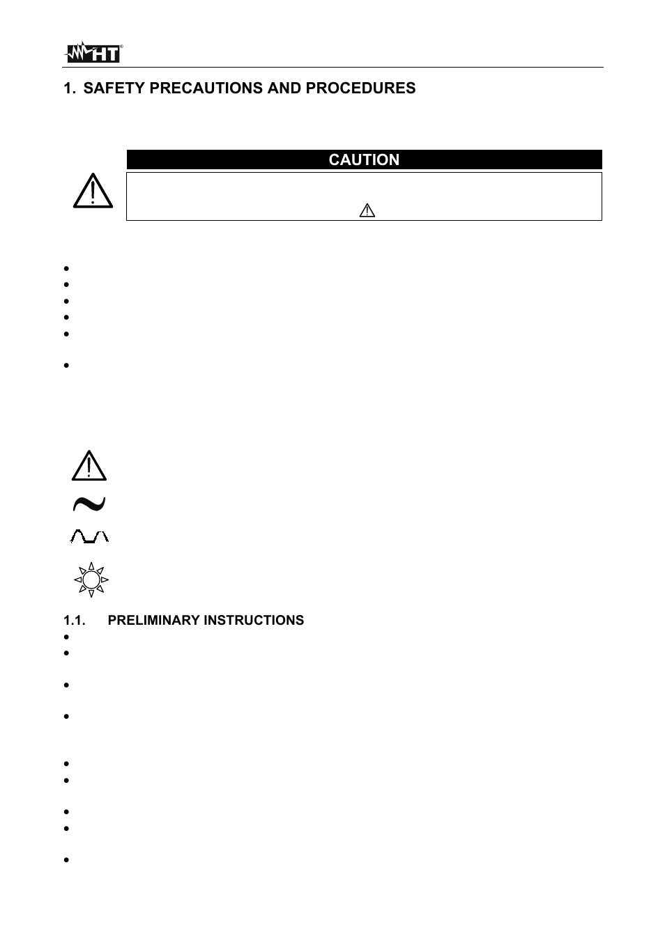 Safety precautions and procedures, Caution | HT instruments SIRIUS87 User Manual | Page 5 / 88