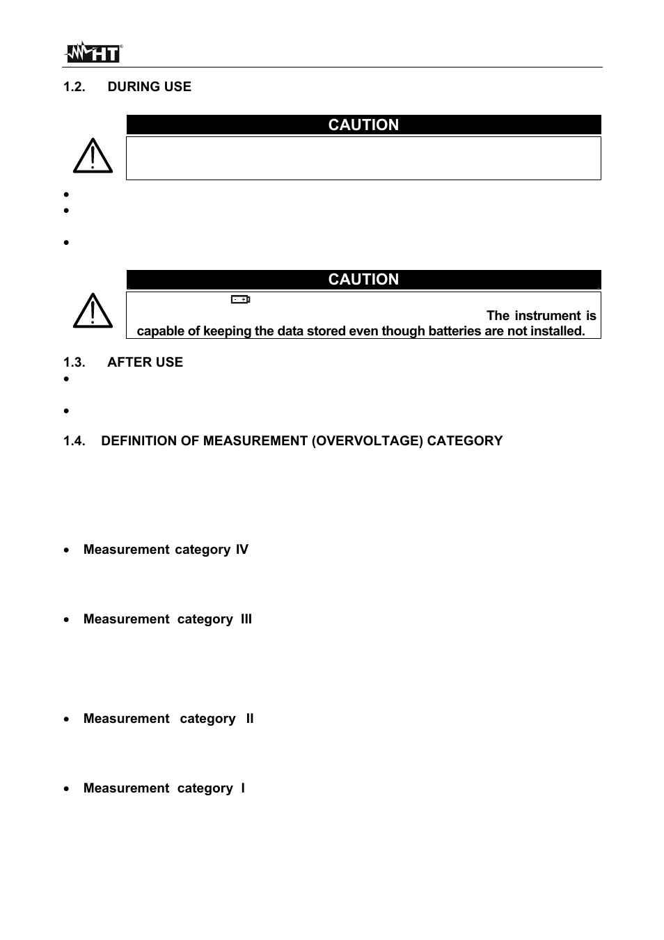 Caution | HT instruments SIRIUS87 User Manual | Page 6 / 88