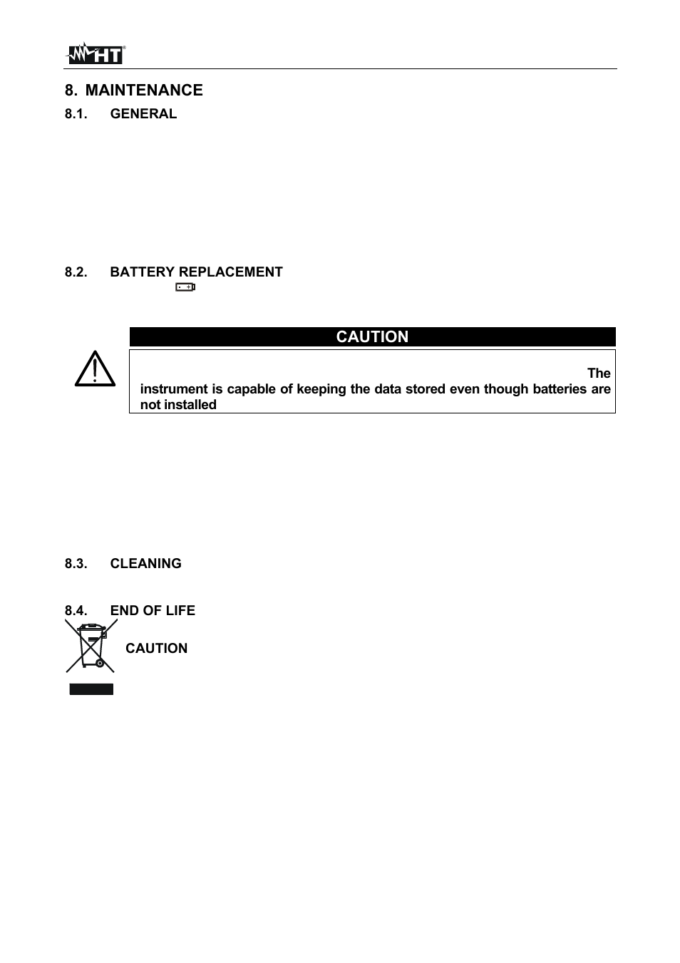 Maintenance, Caution | HT instruments SIRIUS87 User Manual | Page 67 / 88