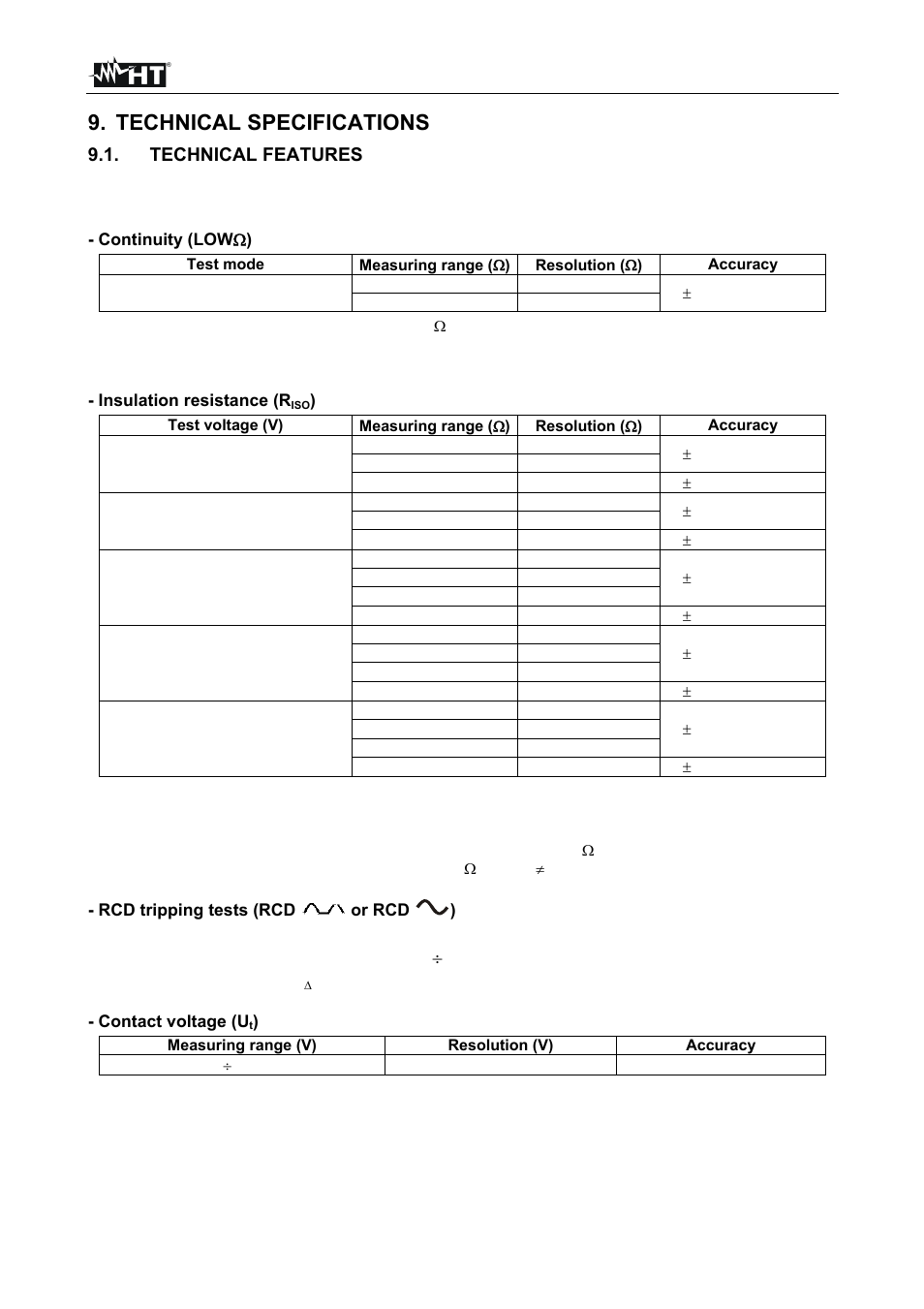 Technical specifications | HT instruments SIRIUS87 User Manual | Page 68 / 88