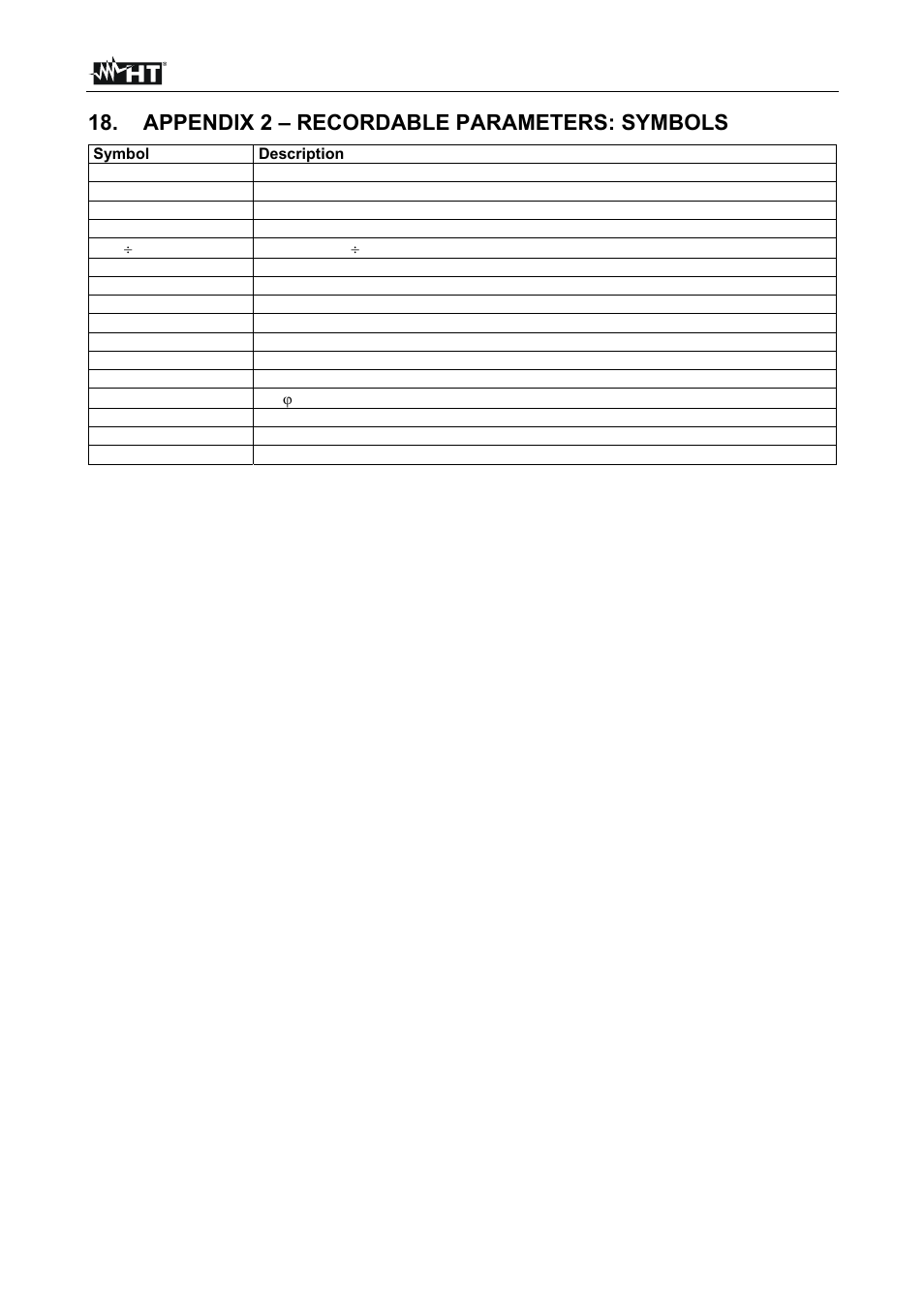 Appendix 2 – recordable parameters: symbols | HT instruments SIRIUS89N User Manual | Page 131 / 132
