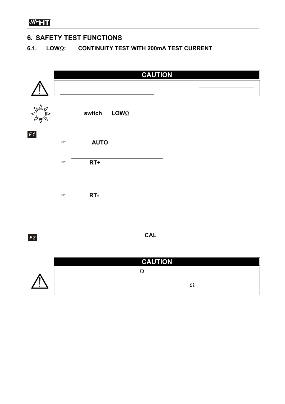 Safety test functions, Caution | HT instruments SIRIUS89N User Manual | Page 15 / 132