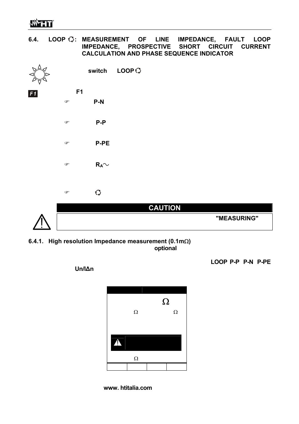 Z=----- ω, Caution, No imp57 | HT instruments SIRIUS89N User Manual | Page 39 / 132