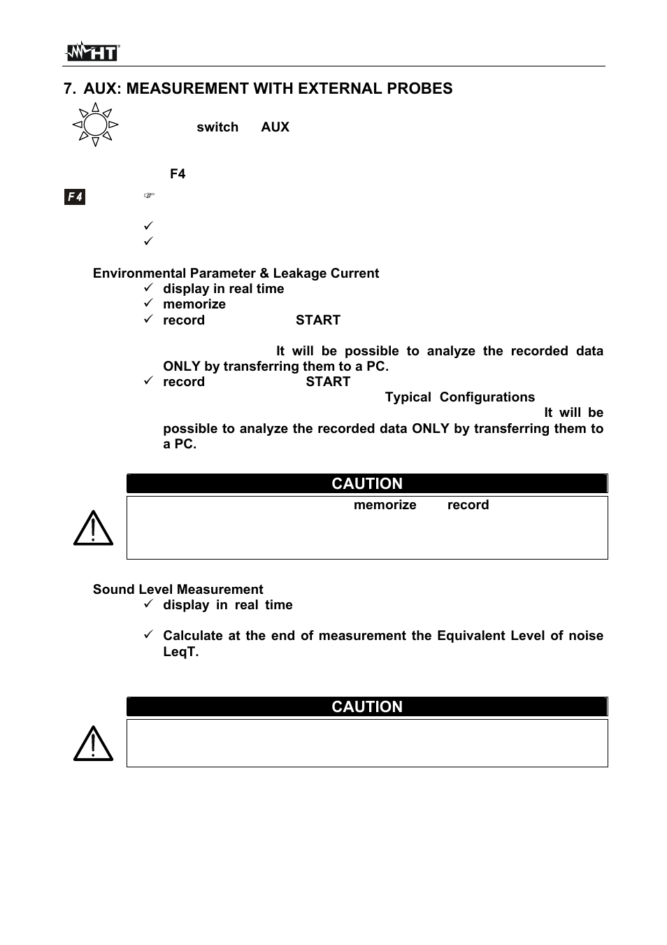 Aux: measurement with external probes, Caution | HT instruments SIRIUS89N User Manual | Page 57 / 132