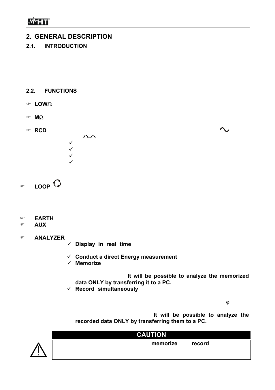General description, Caution | HT instruments SIRIUS89N User Manual | Page 8 / 132