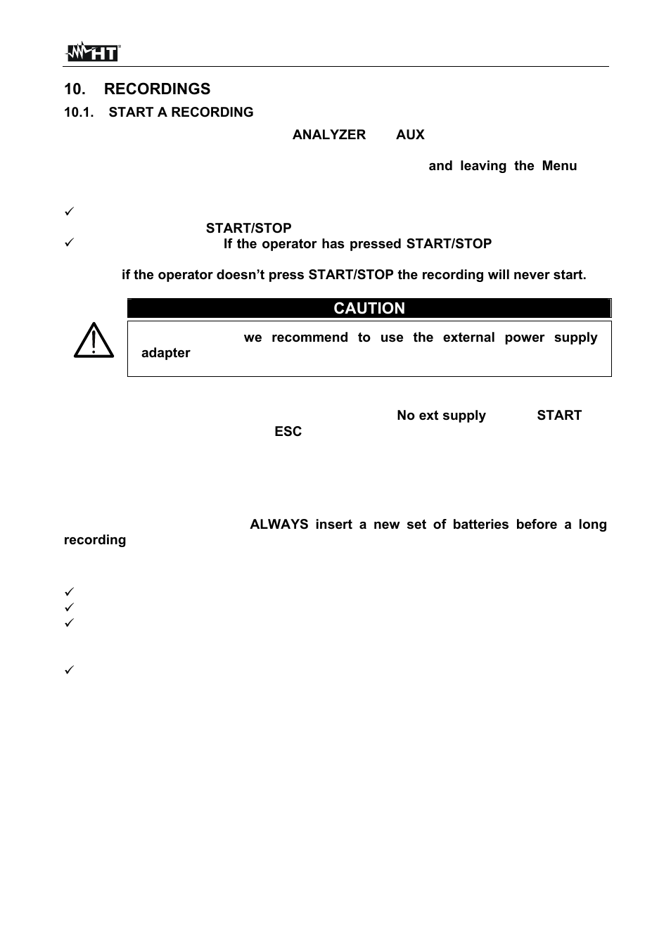 Recordings, Caution | HT instruments SIRIUS89N User Manual | Page 91 / 132