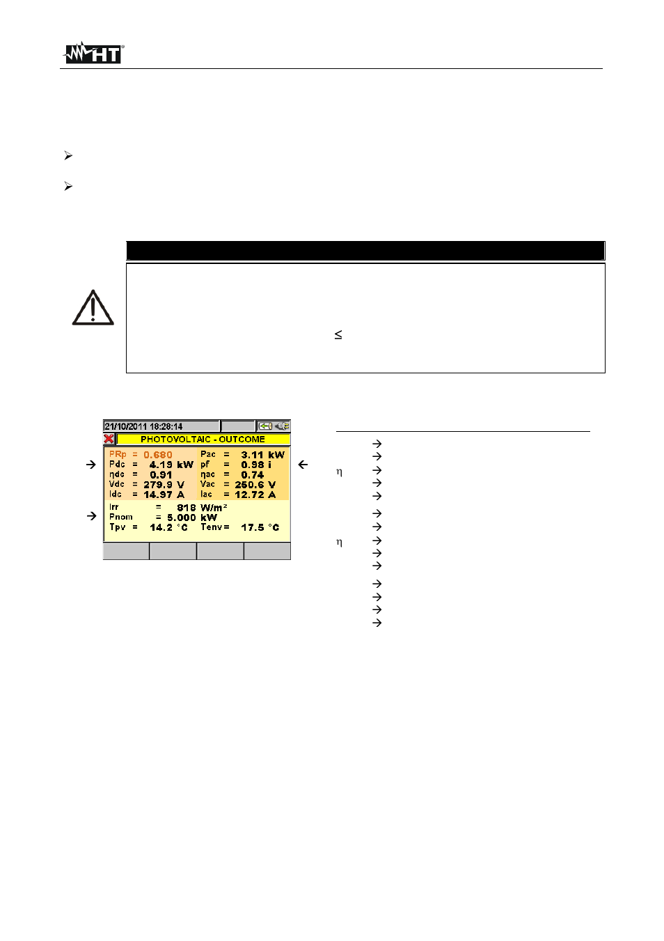 Caution | HT instruments SOLAR300N User Manual | Page 110 / 204