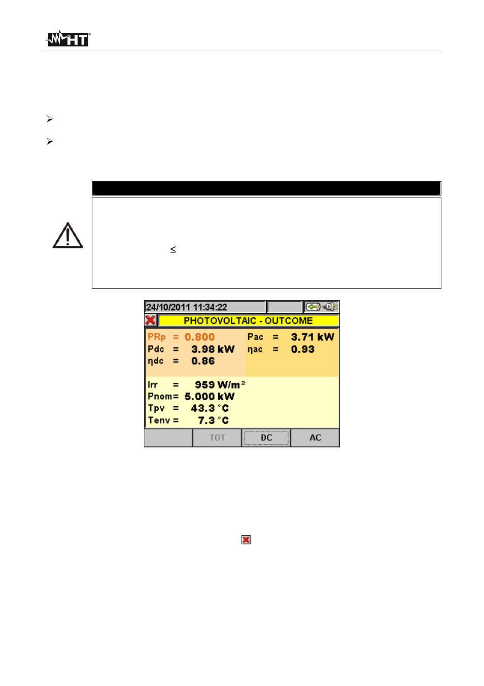 Caution | HT instruments SOLAR300N User Manual | Page 112 / 204