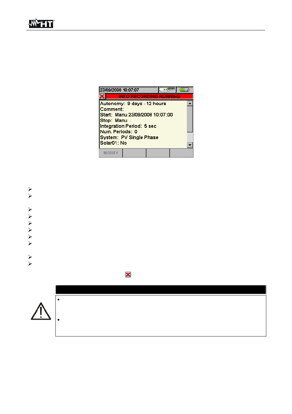 Caution | HT instruments SOLAR300N User Manual | Page 88 / 204