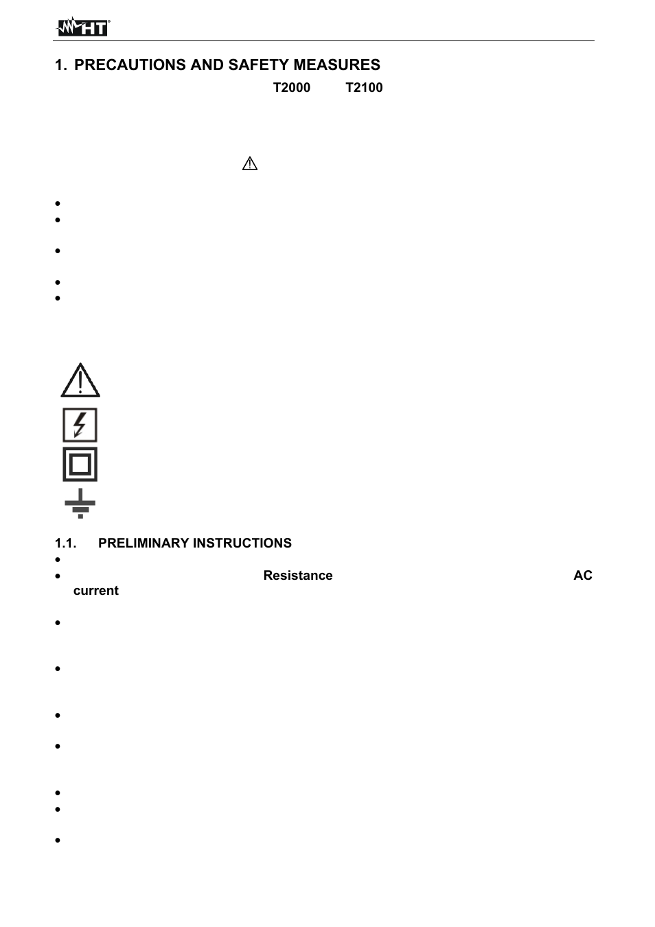 Precautions and safety measures | HT instruments T2100 User Manual | Page 3 / 28