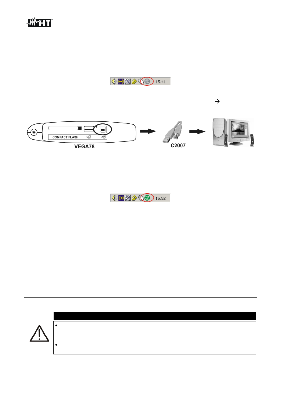 Connection of meter to pc (with win xp), Caution | HT instruments VEGA78 User Manual | Page 107 / 128