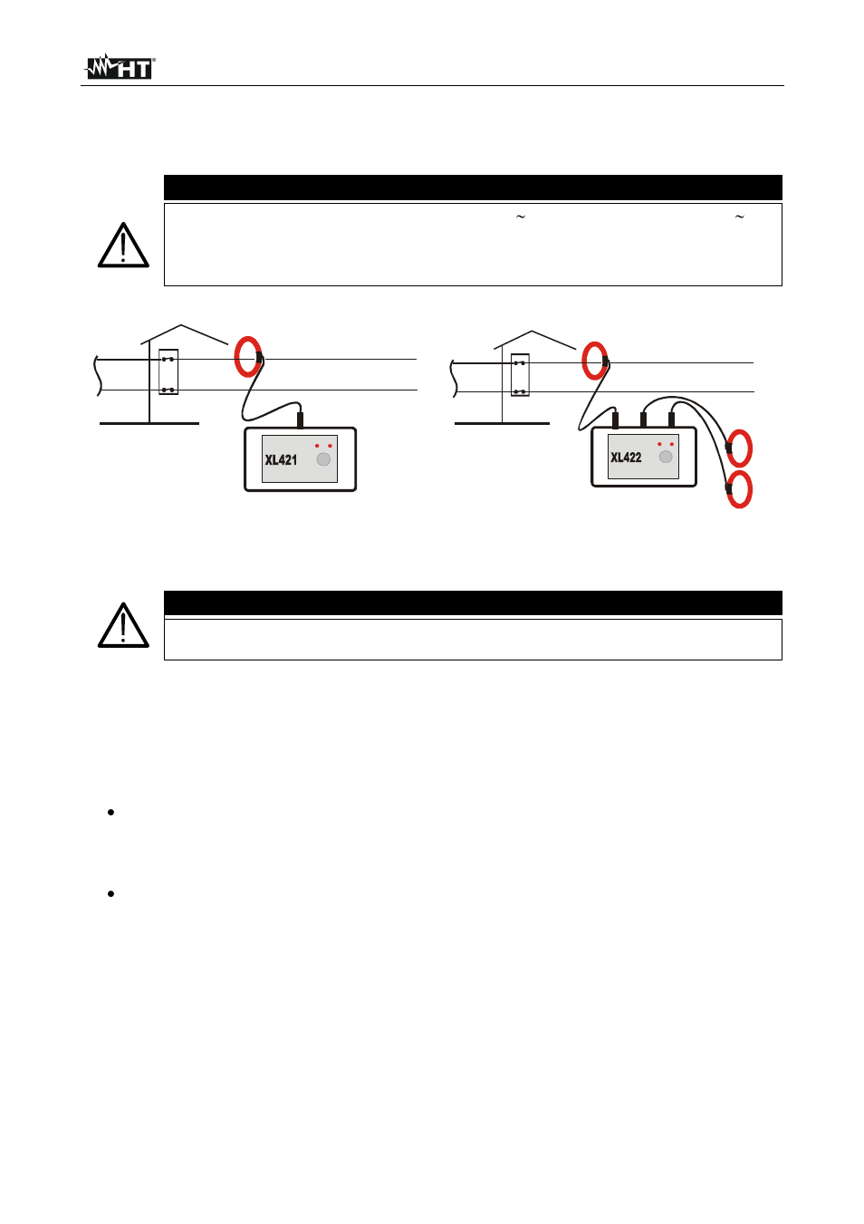 Measuring procedure, Using the instrument in a single phase plant, 6 measuring procedure | Warning | HT instruments XL422 User Manual | Page 8 / 15