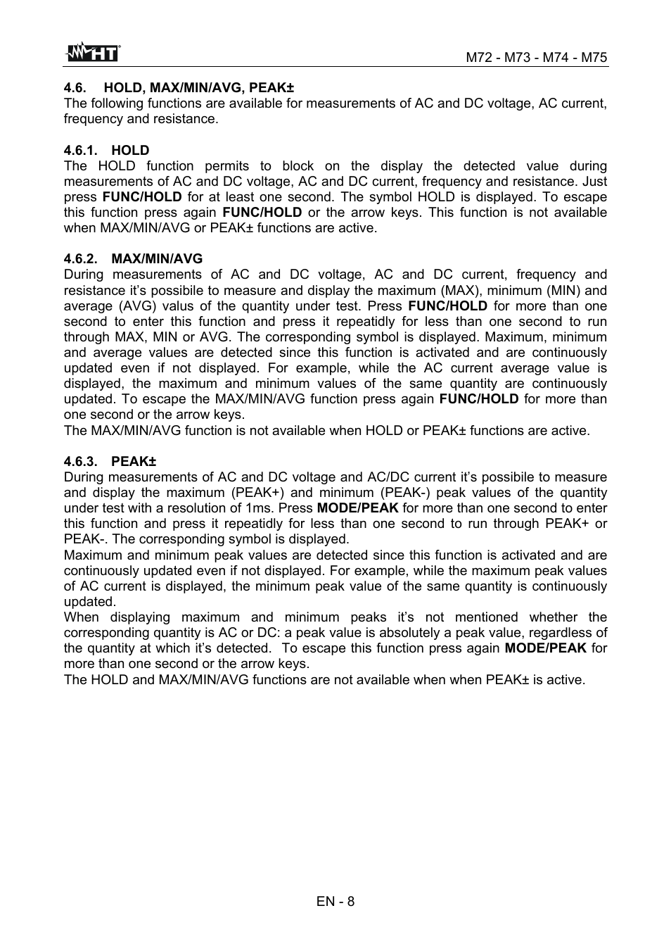 HT instruments М75 User Manual | Page 10 / 48