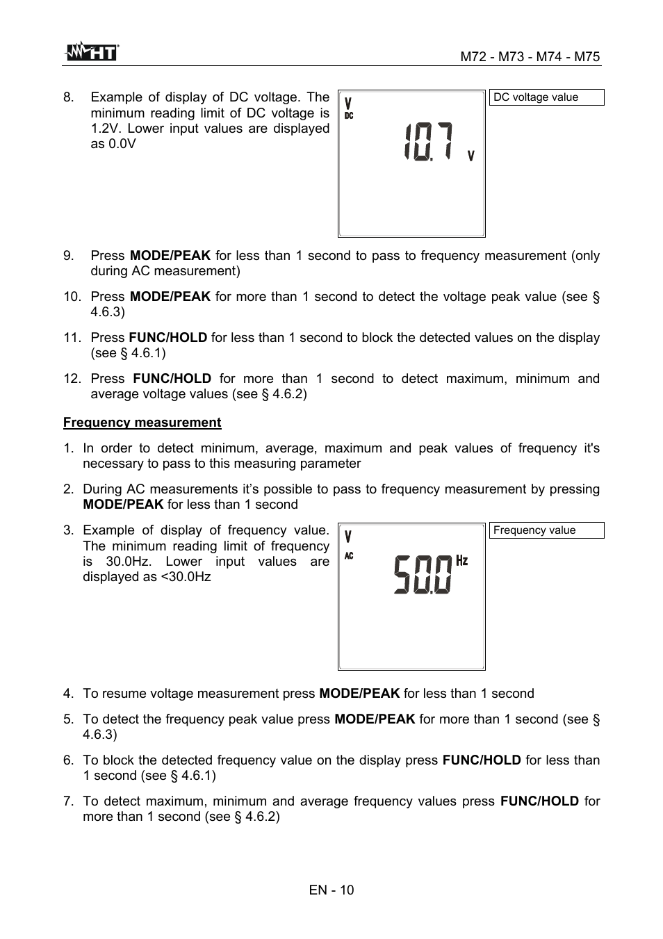 En - 10, Frequency measurement | HT instruments М75 User Manual | Page 12 / 48