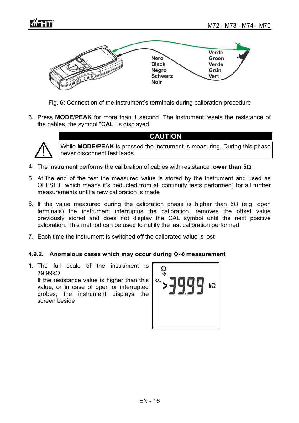 Caution, En - 16 | HT instruments М75 User Manual | Page 18 / 48