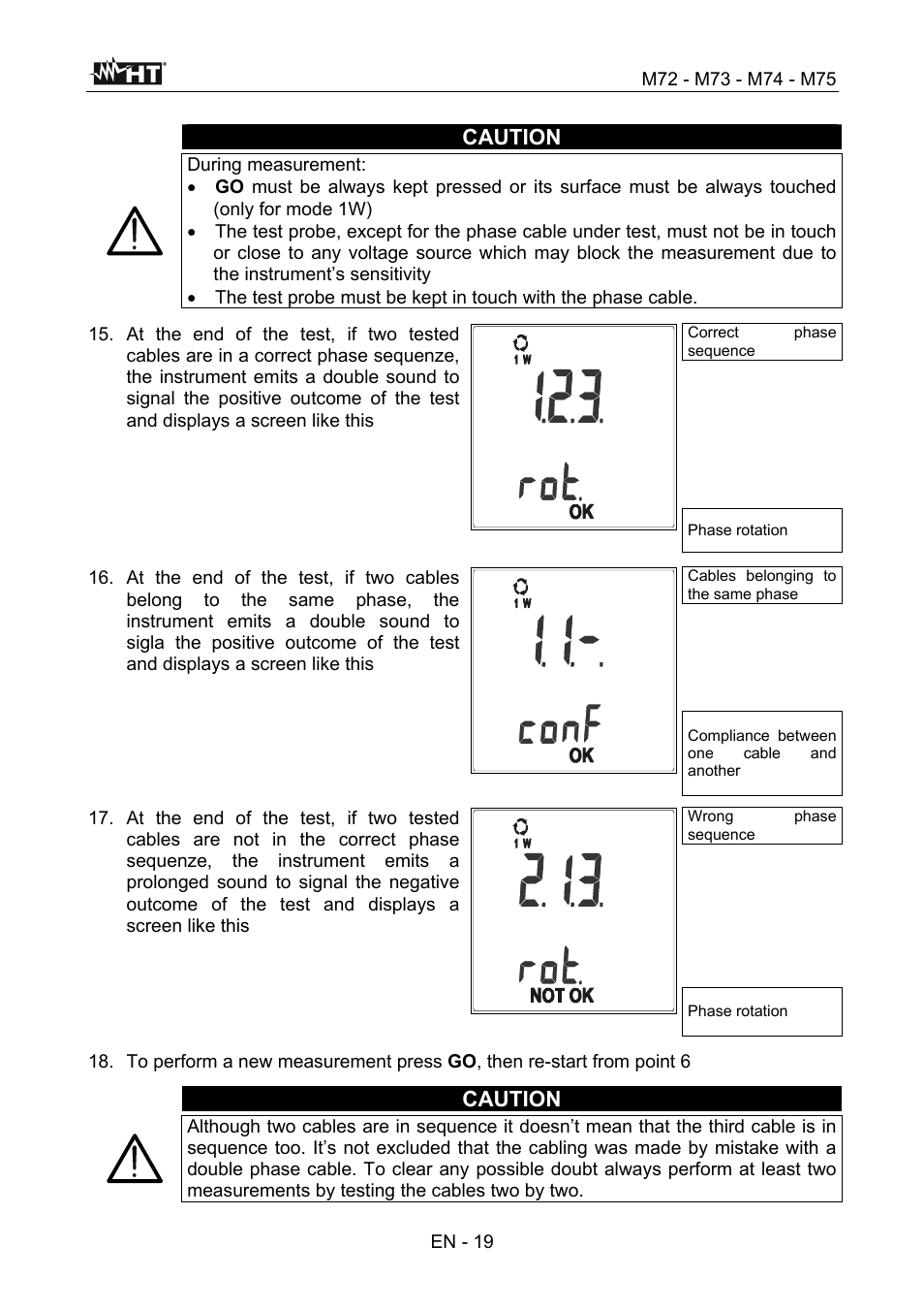 Caution, En - 19 | HT instruments М75 User Manual | Page 21 / 48