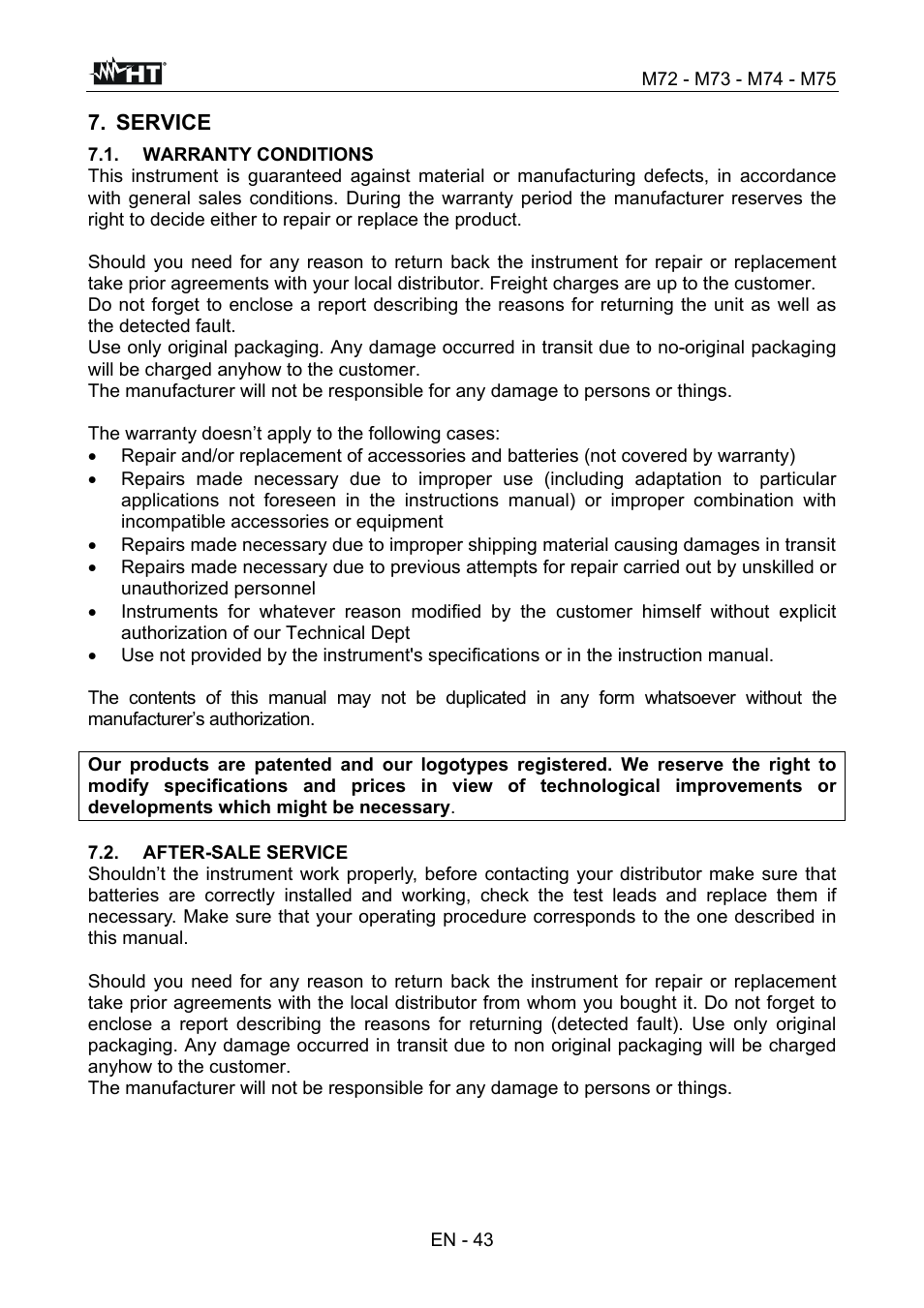 HT instruments М75 User Manual | Page 45 / 48