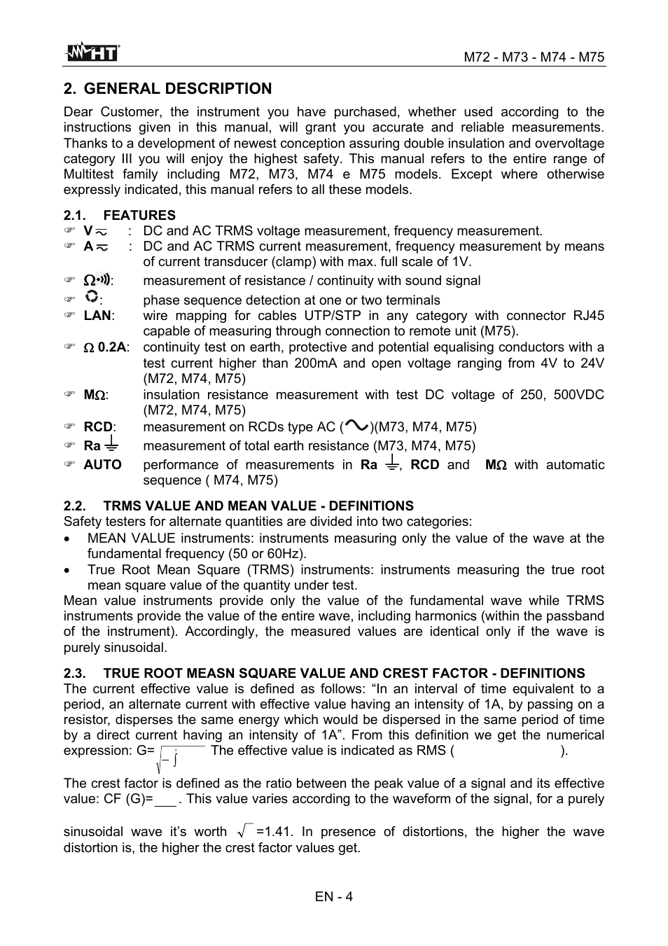 General description | HT instruments М75 User Manual | Page 6 / 48