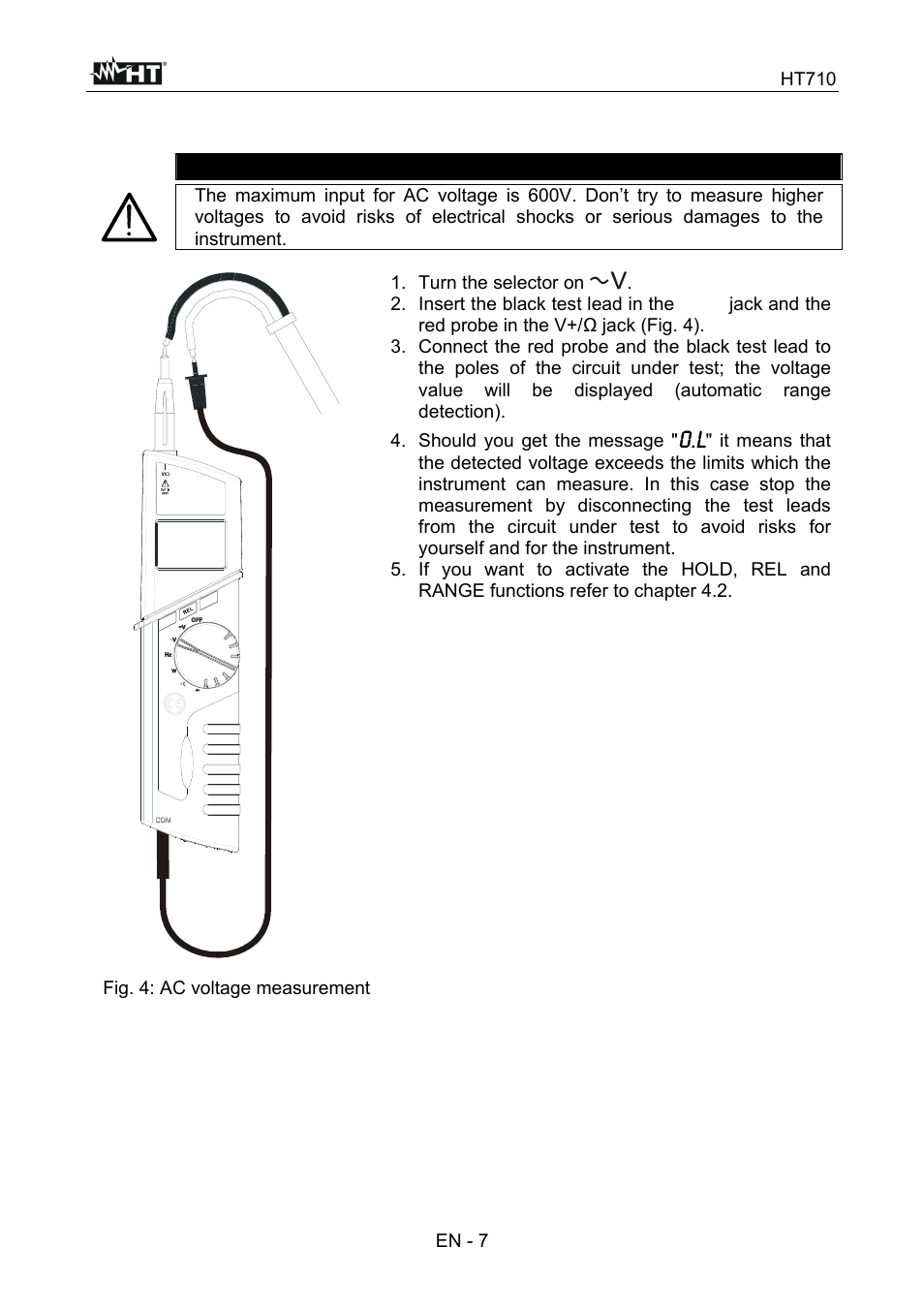 Caution | HT instruments HT710 User Manual | Page 29 / 72