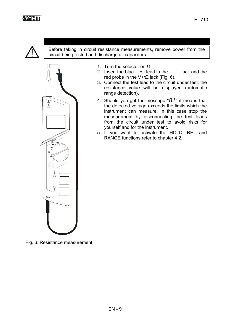 Caution | HT instruments HT710 User Manual | Page 31 / 72