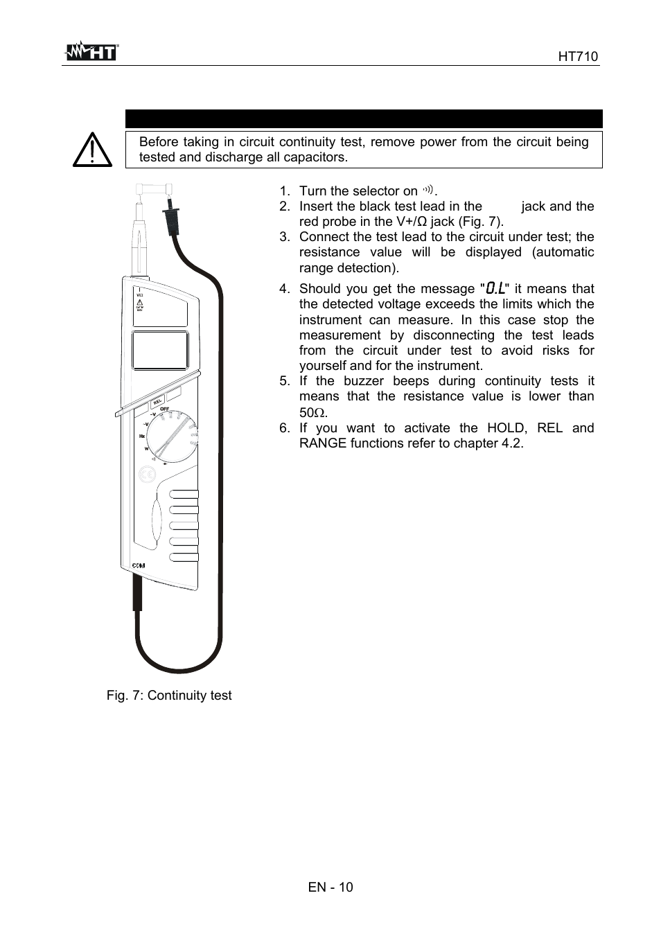 Caution | HT instruments HT710 User Manual | Page 32 / 72