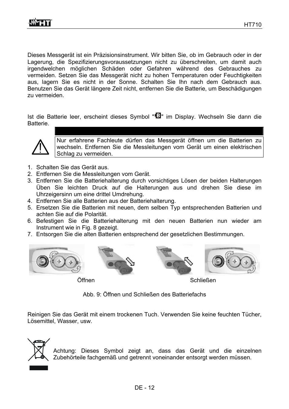Wartung, Achtung | HT instruments HT710 User Manual | Page 68 / 72