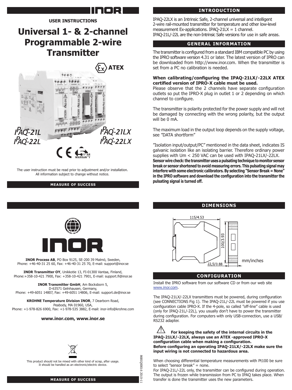 INOR IPAQ-22LX User Manual | 2 pages