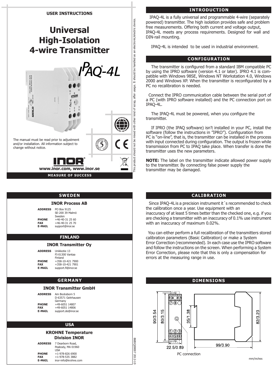 INOR IPAQ-4L GB User Manual | 2 pages