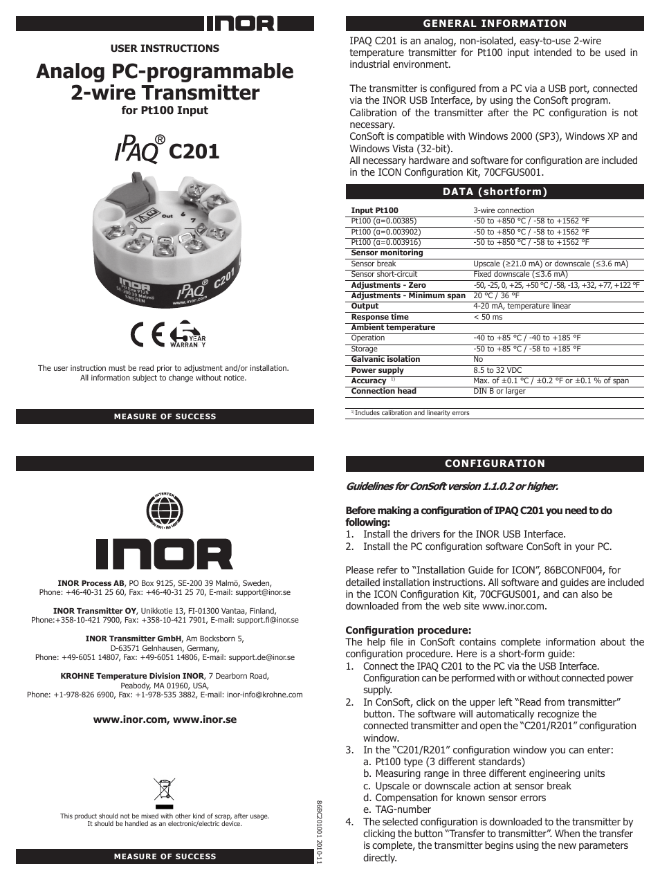 INOR IPAQ C201 GB User Manual | 2 pages