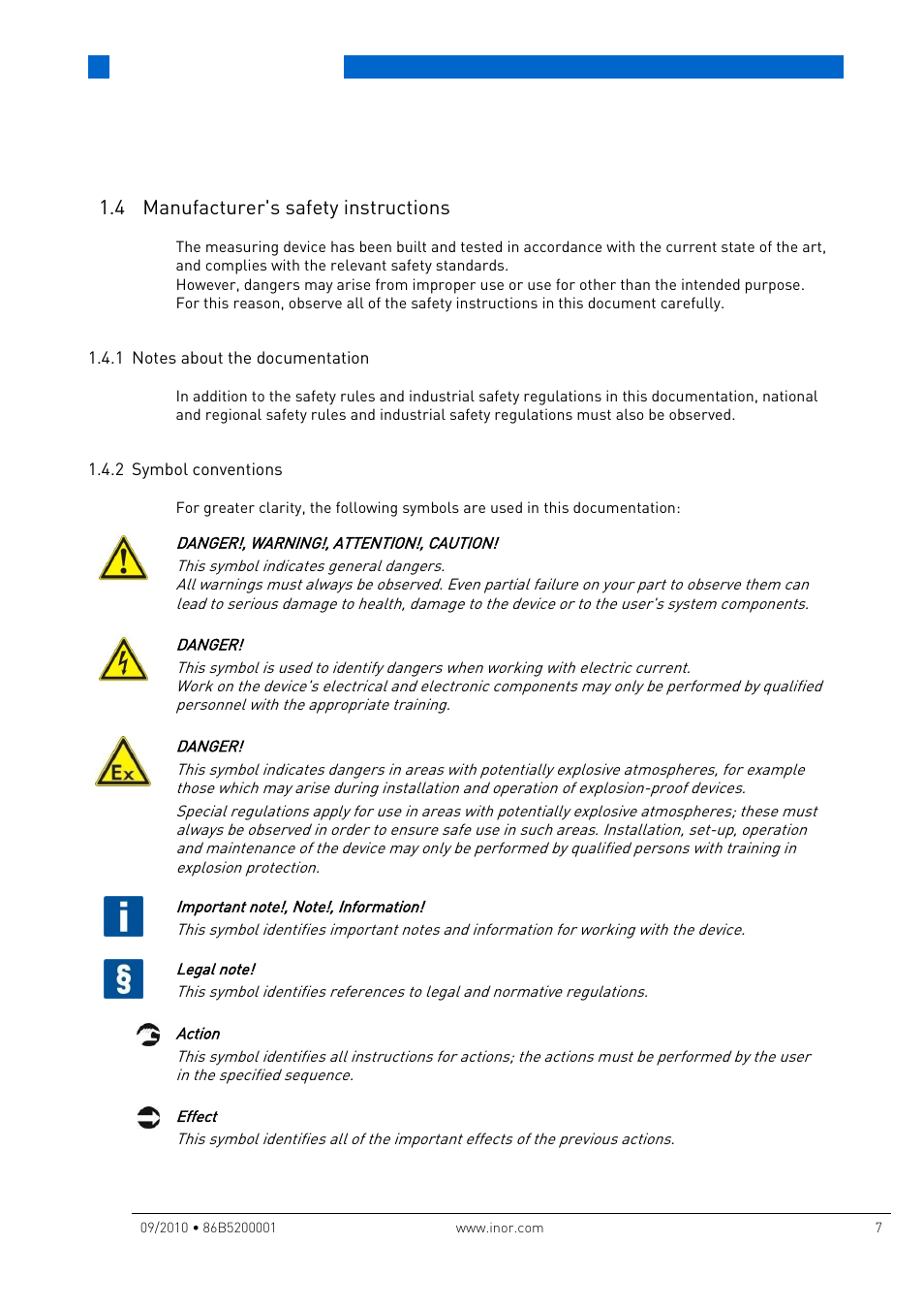 4 manufacturer's safety instructions, 1 notes about the documentation, 2 symbol conventions | Notes about the documentation, Symbol conventions, Safety instructions | INOR IPAQ R520X User Manual | Page 7 / 52