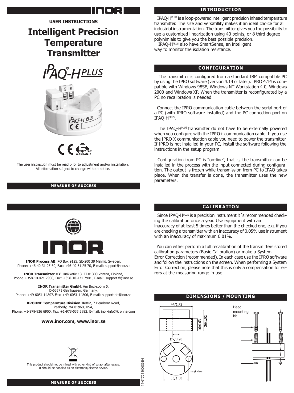 INOR IPAQ-HPLUS GB User Manual | 2 pages