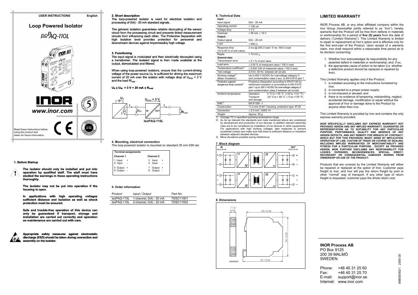 INOR ISOPAQ-110L GB User Manual | 1 page