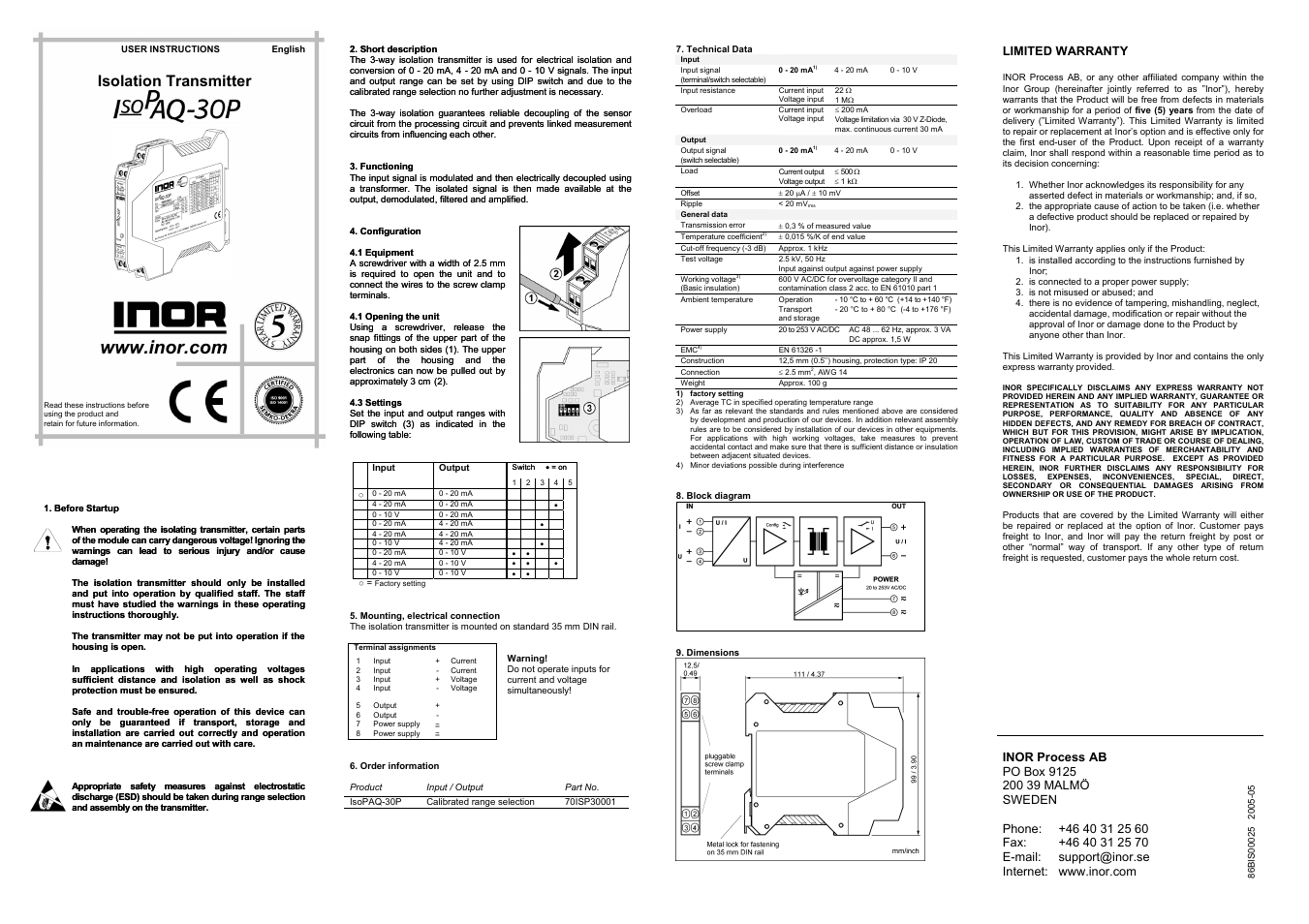 INOR ISOPAQ-30P GB User Manual | 1 page