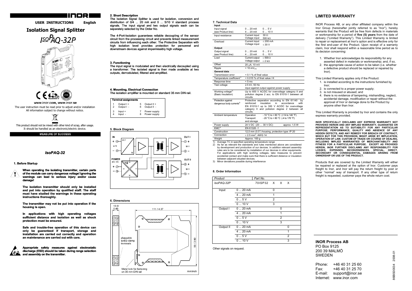 INOR ISOPAQ-32P GB User Manual | 1 page