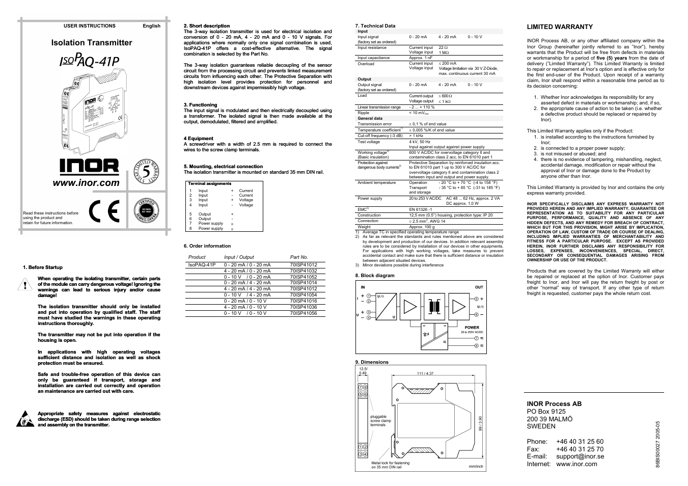 INOR ISOPAQ-41P GB User Manual | 1 page