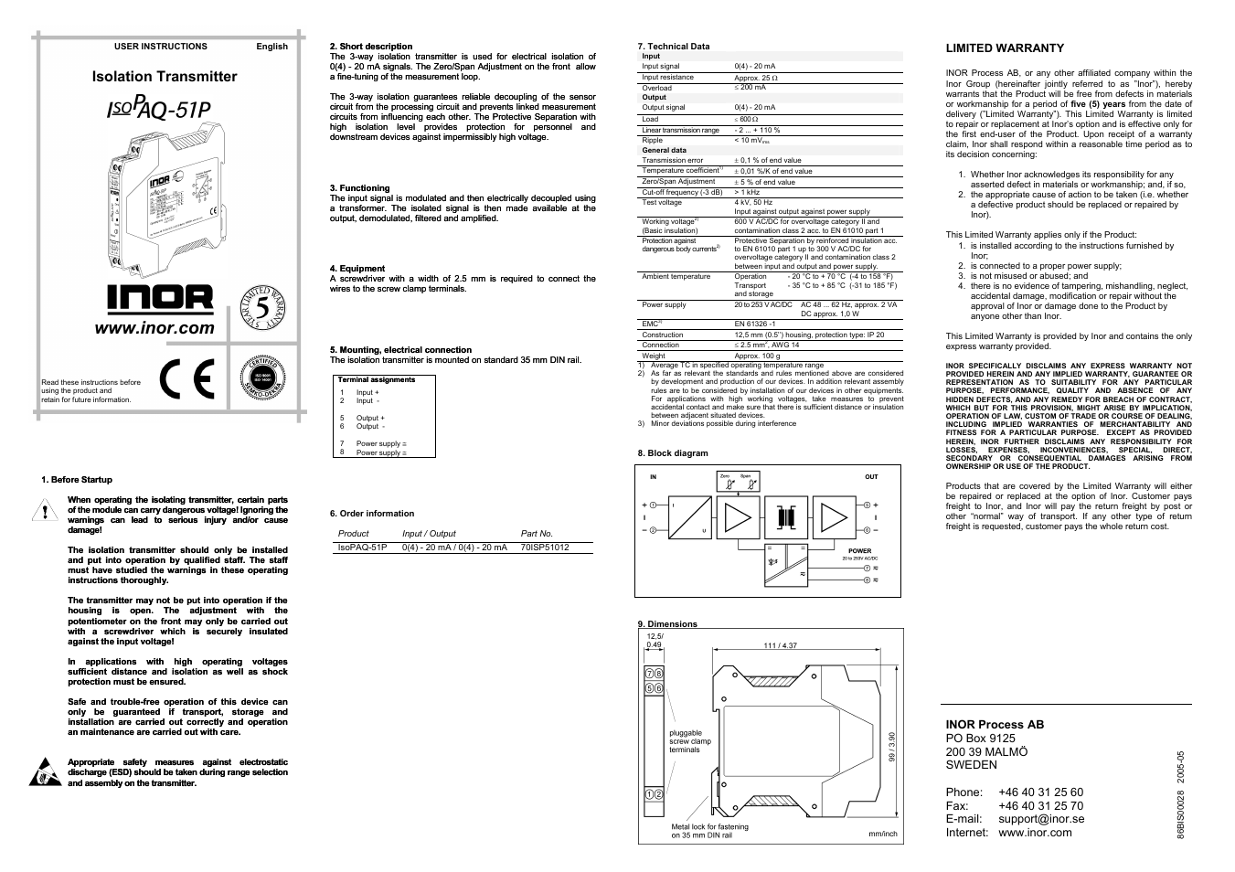 INOR ISOPAQ-51P GB User Manual | 1 page