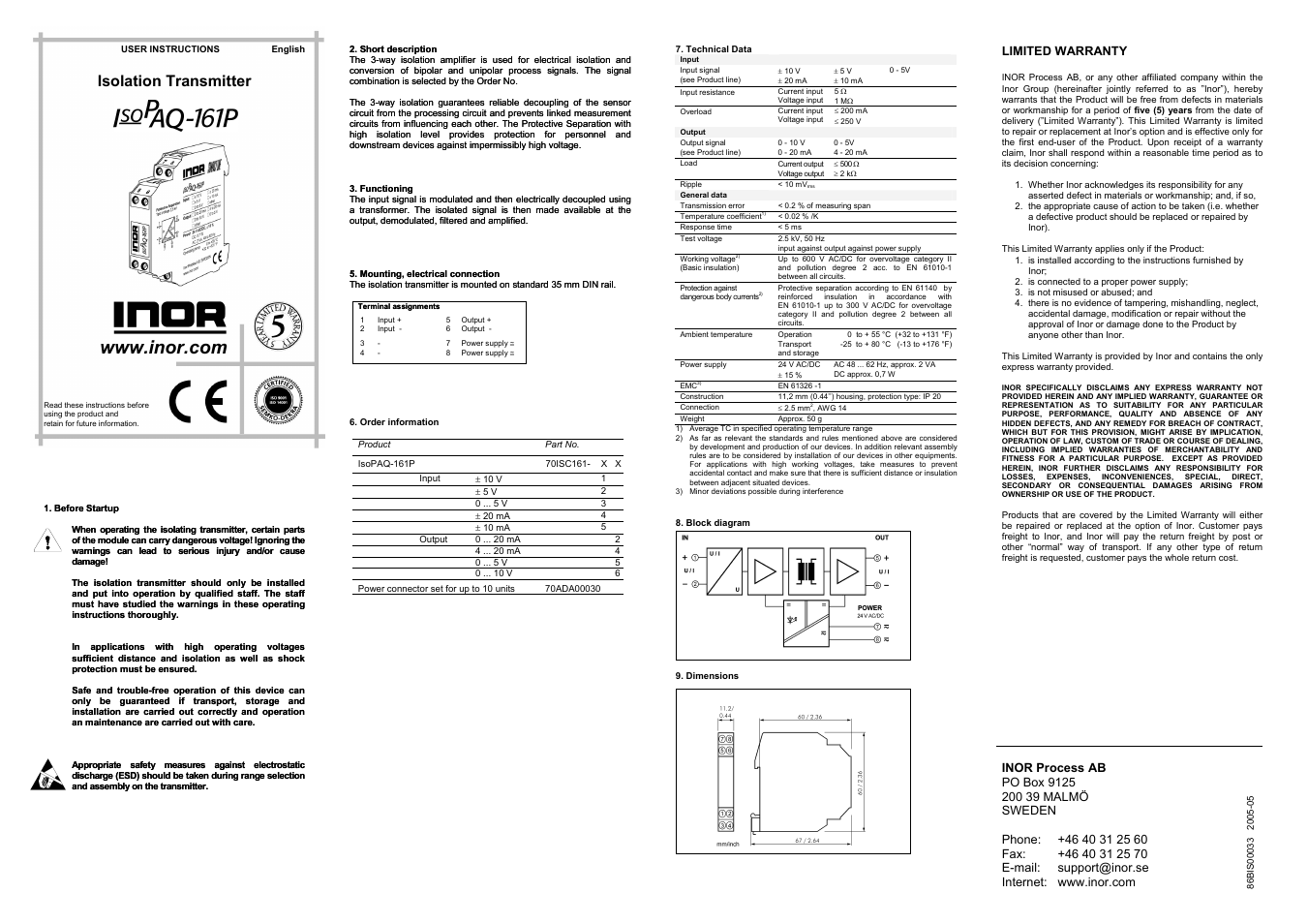 INOR ISOPAQ-161P GB User Manual | 1 page