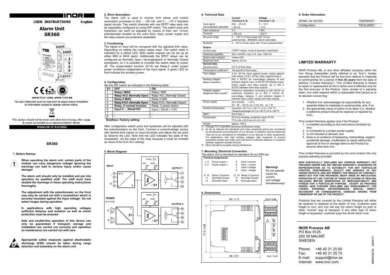 INOR SR360 GB User Manual | 1 page