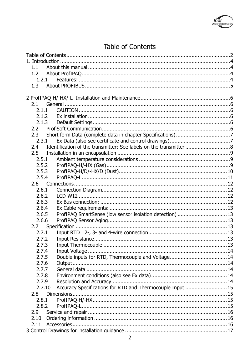 INOR PROFIPAQ-L User Manual | Page 2 / 36