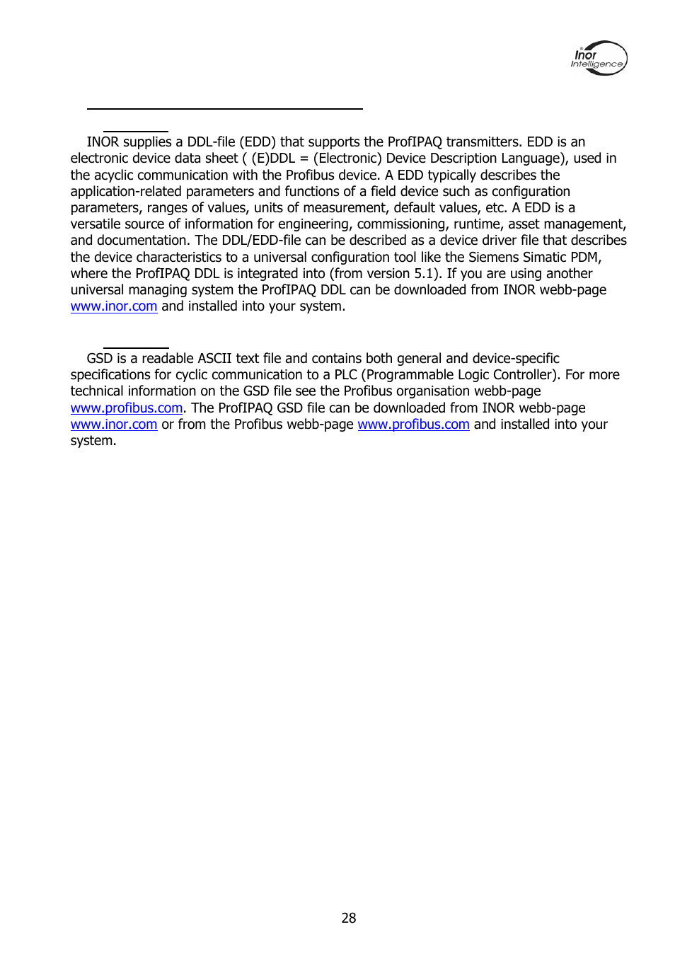 5 profipaq in a profibus system | INOR PROFIPAQ-L User Manual | Page 28 / 36
